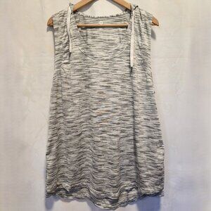 Rainbeau Curves Hooded Tank Top Women's 14-16‎ Gray/White Striped Drawstring